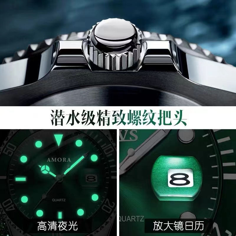 Foreign Trade Green Water Ghost Watch Men's Watch Men's Watch Calendar Steel Band Quartz Watch Watch Manufacturers In Stock Wholesale Generation