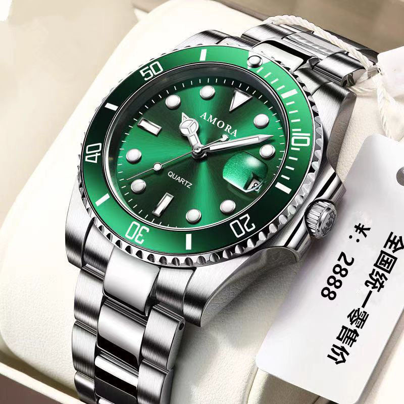 Foreign Trade Green Water Ghost Watch Men's Watch Men's Watch Calendar Steel Band Quartz Watch Watch Manufacturers In Stock Wholesale Generation