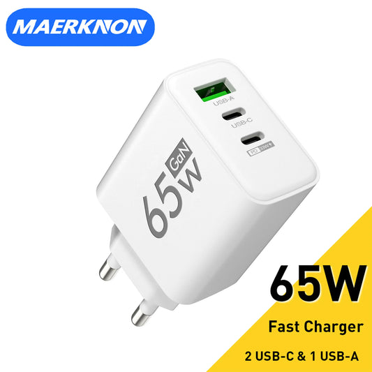 65 W USB C Charger GaN Fast Charging Charger PD Quick Charge 3.0 Wall