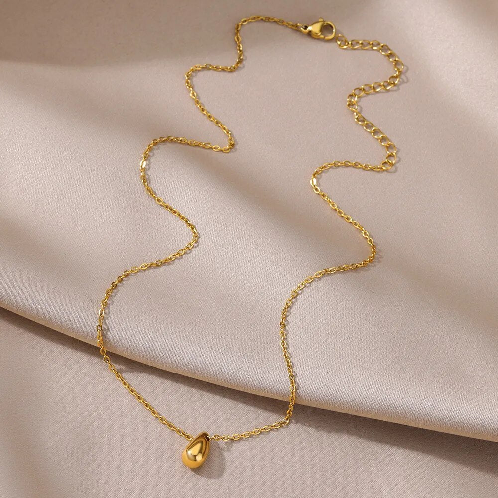 Water Drop Necklaces For Women Men Gold Color Neck Chain Stainless Steel Necklace Pendant Jewelry Female Male Gift Free Shipping