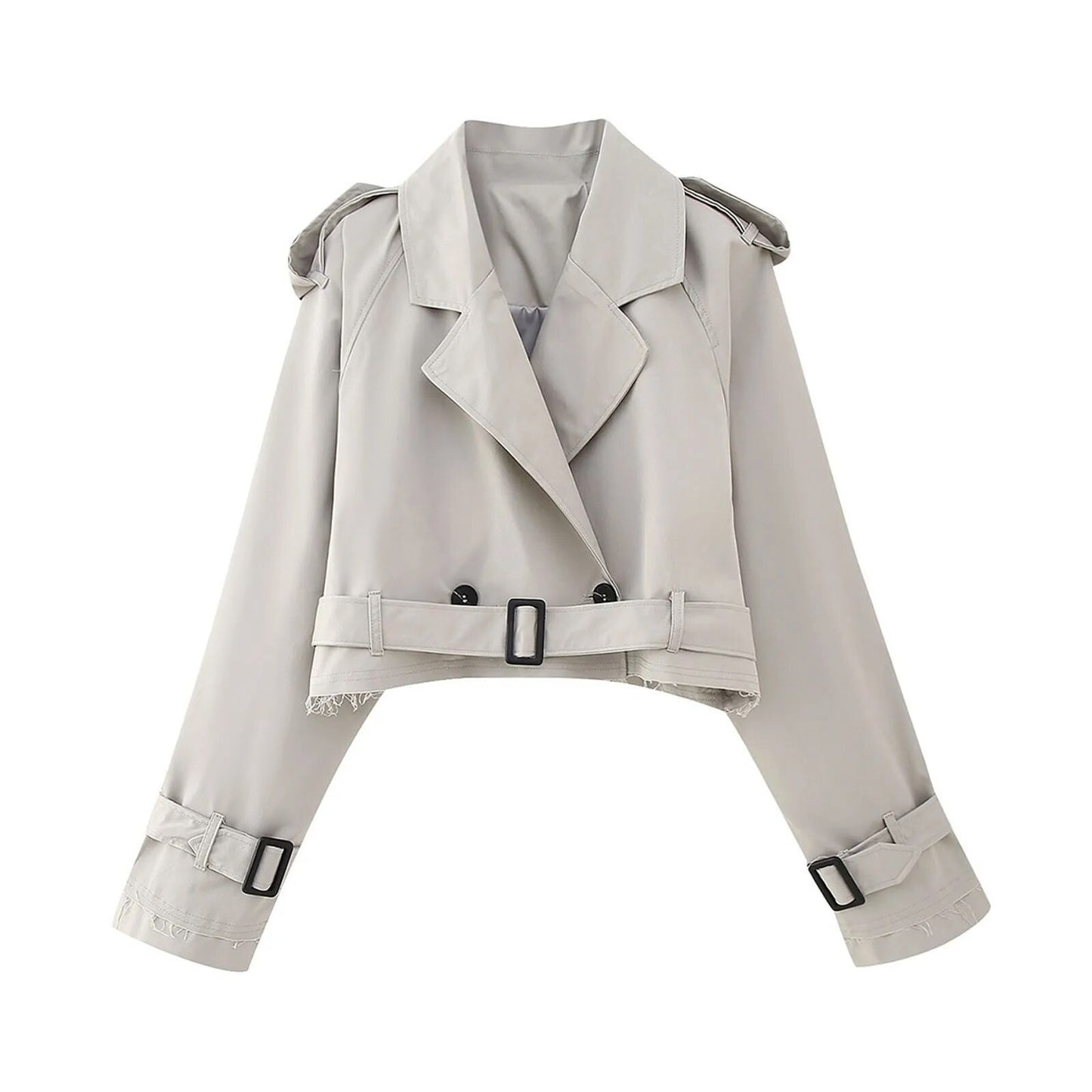 Women Cropped Trench Jacket Chic Bomber Jacket with Belt Streetwear