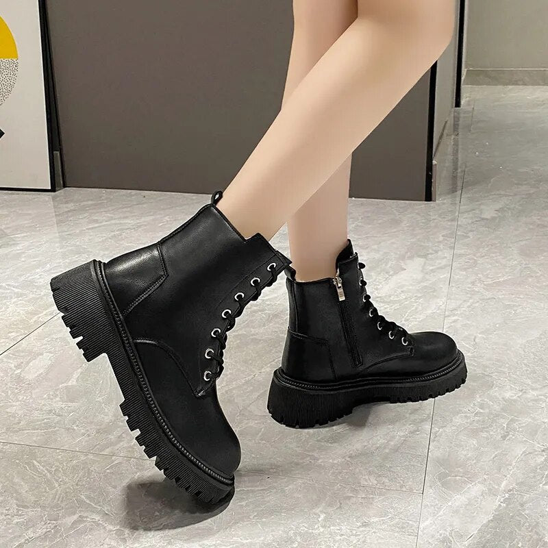 Winter Thicken Plush Ankle Boots Women 2023 New Warm Pu Leather Snow