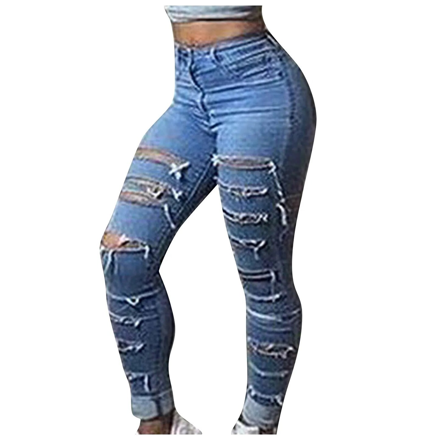 Women Flares Ankle Fashion Pants Trouser Solid Color Blue Hole High Jeans Stretch Baggy Jeans Leggings For Woman Y2k Pantalones