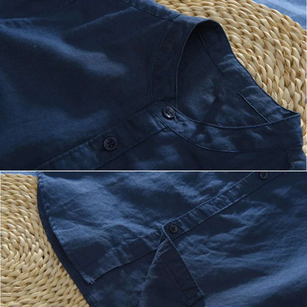 New collection Men's Casual Blouse Cotton Shirt Loose Tops Short Sleeve Summer