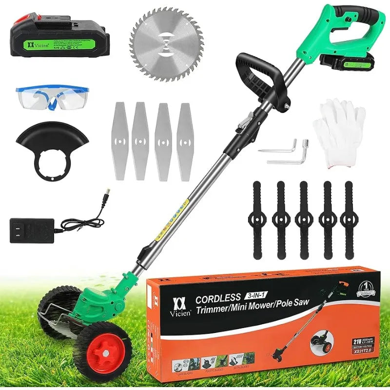 Cordless Trimmer Weed MowerTrimmer,Lightweight 3-IN-1 with Edger Tool,Mower for Garden and Yard,Liiion Battery ,21V 2Ah