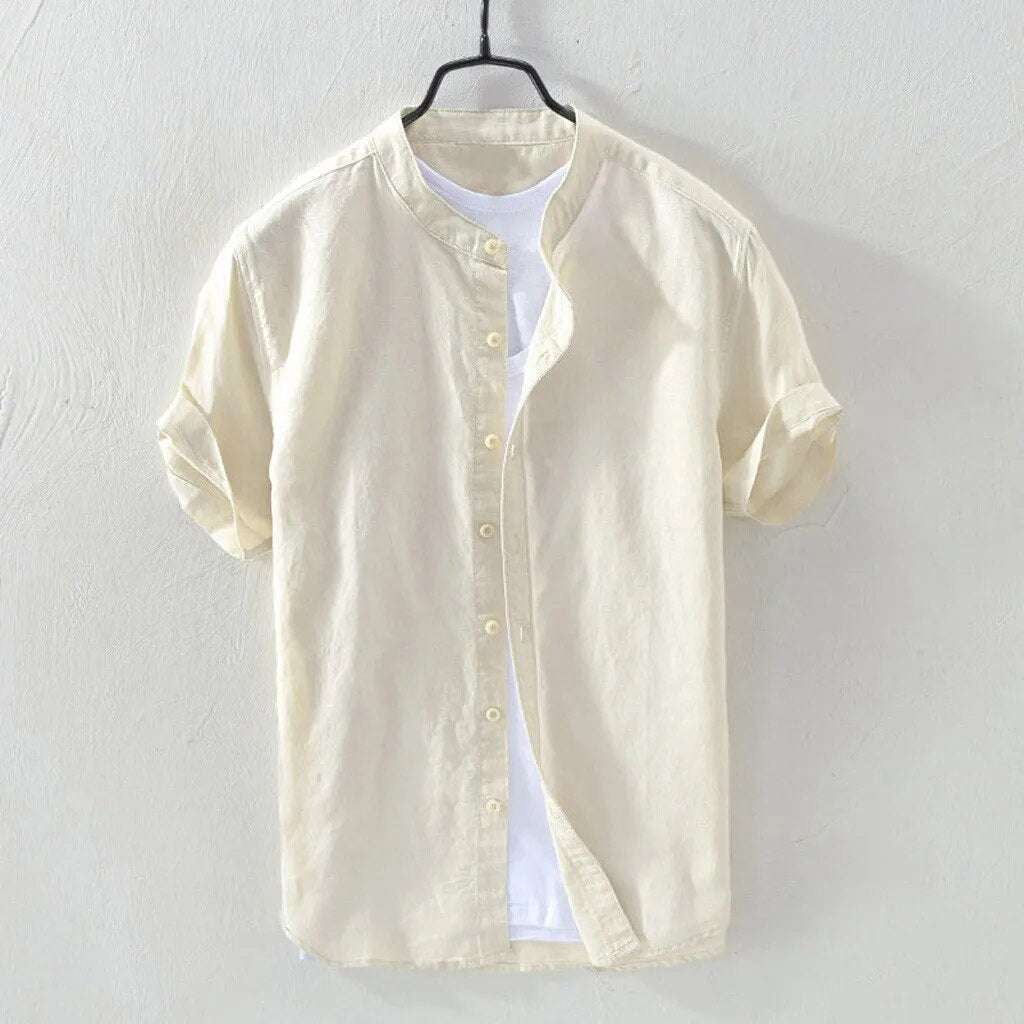 New collection Men's Casual Blouse Cotton Shirt Loose Tops Short Sleeve Summer