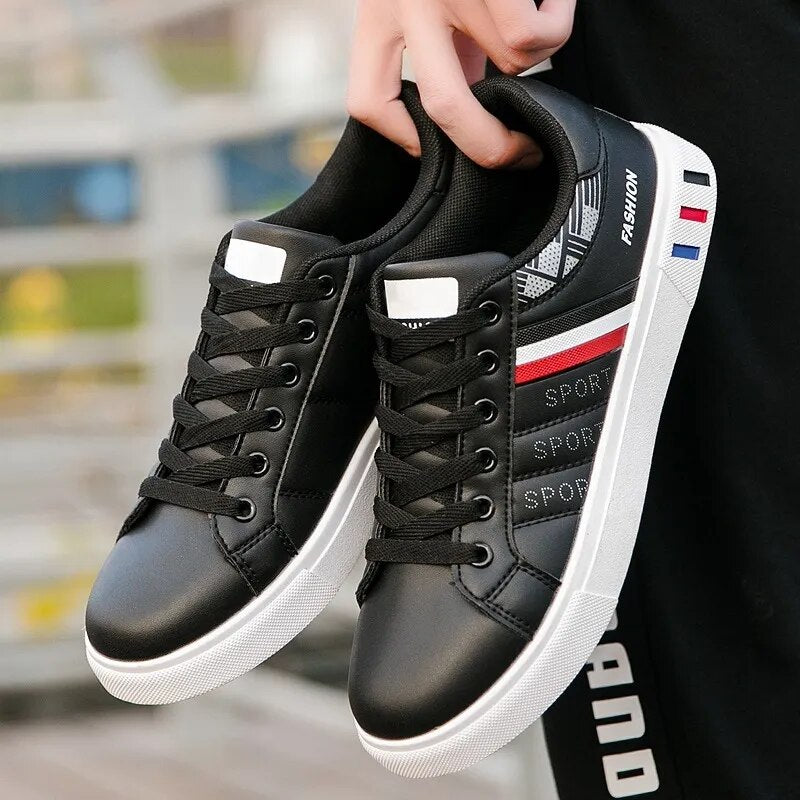 Men Korean Trend Fashion Lace Up All-match PU Leather Casual