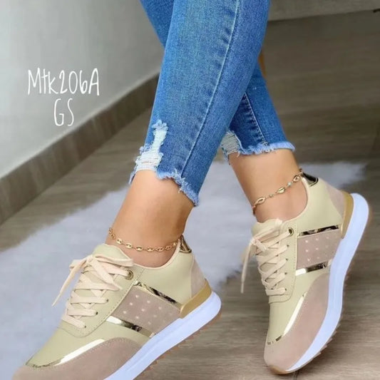 2024 Women Sneakers Platform Shoes Leather Patchwork Casual Sport