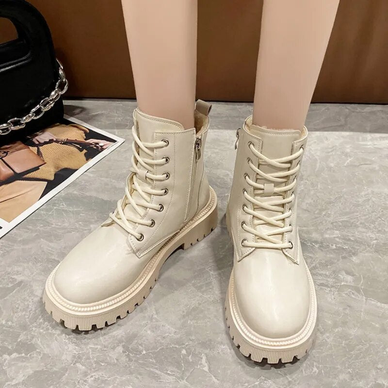 Winter Thicken Plush Ankle Boots Women 2023 New Warm Pu Leather Snow