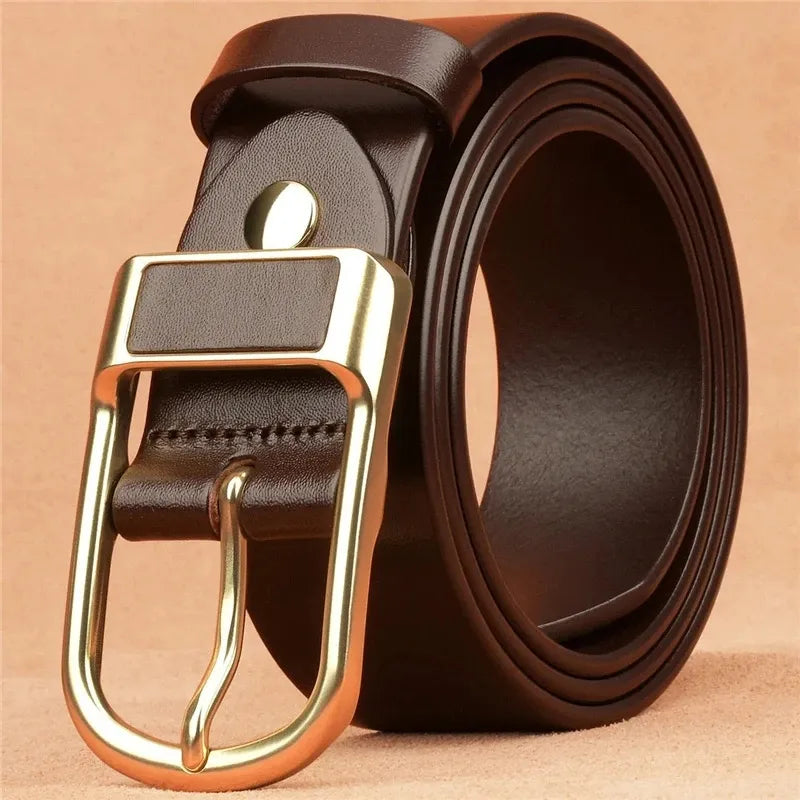 Genuine Leather For Men's High Quality Buckle Jeans Cowskin Casual