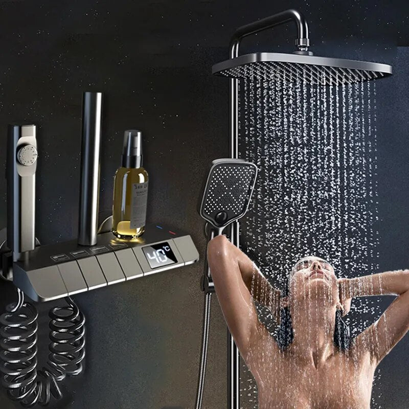 Bathroom Shower Faucet Set 4 Functions Digital Display Shower