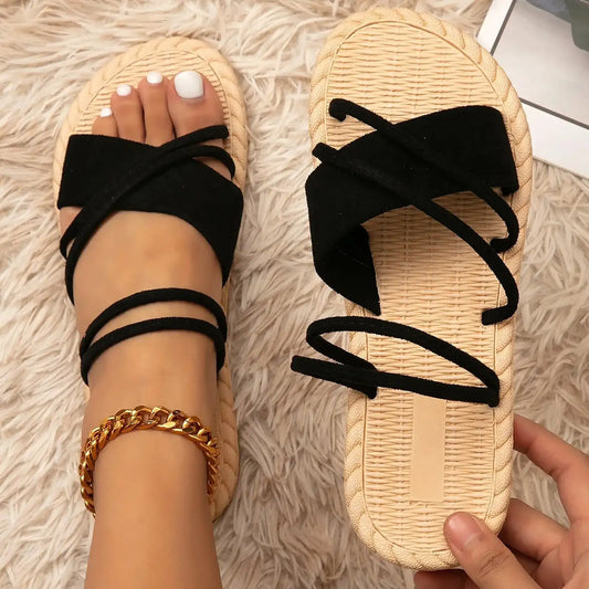 Summer Women Sandals Beach Shoes Slippers For Ladies Bohemia Gladiator Solid Fashion Outdoor Flat Sandals