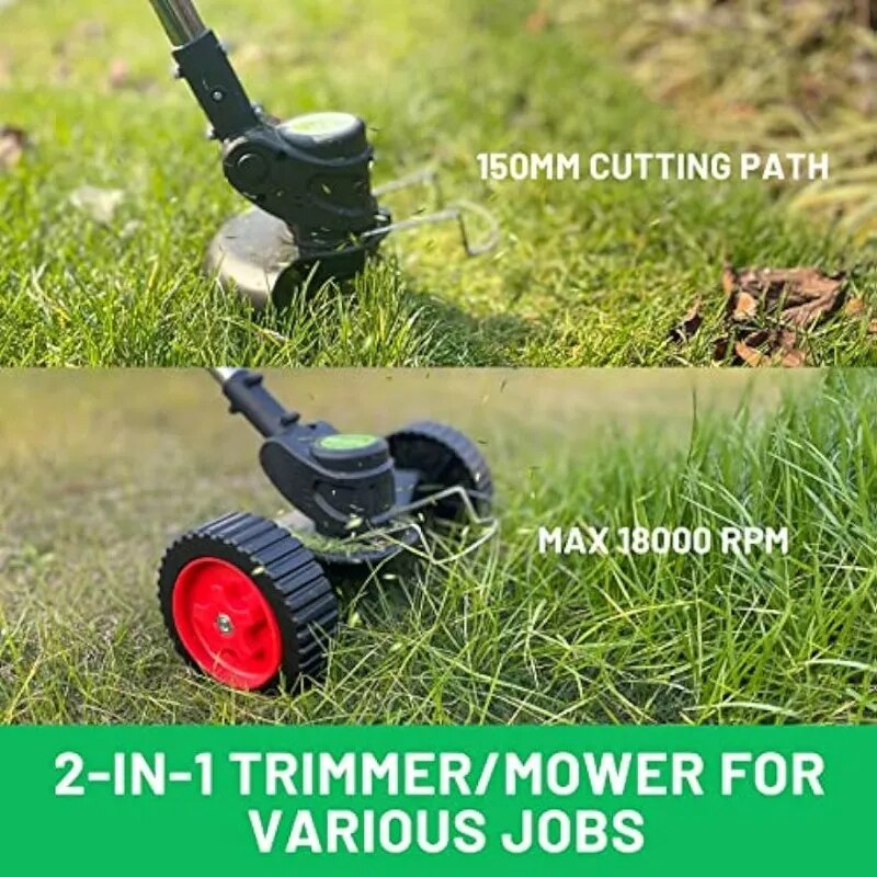 Cordless Trimmer Weed MowerTrimmer,Lightweight 3-IN-1 with Edger Tool,Mower for Garden and Yard,Liiion Battery ,21V 2Ah