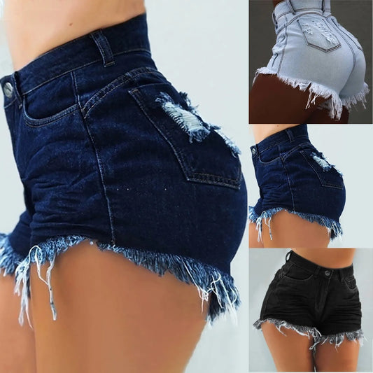 Denim Shorts Women High Waisted High Waist Skinny Sexy Tassel Hole Denim Shorts Jean Shorts For Womens Plus Size Vaqueros