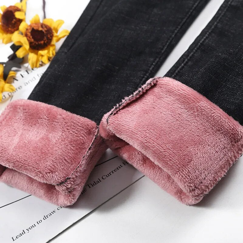 Fashion Stretch High Waist Pencil Pants Female Casual Velvet Jeans Womens High Quality Jeans Thick Women Pants 2023