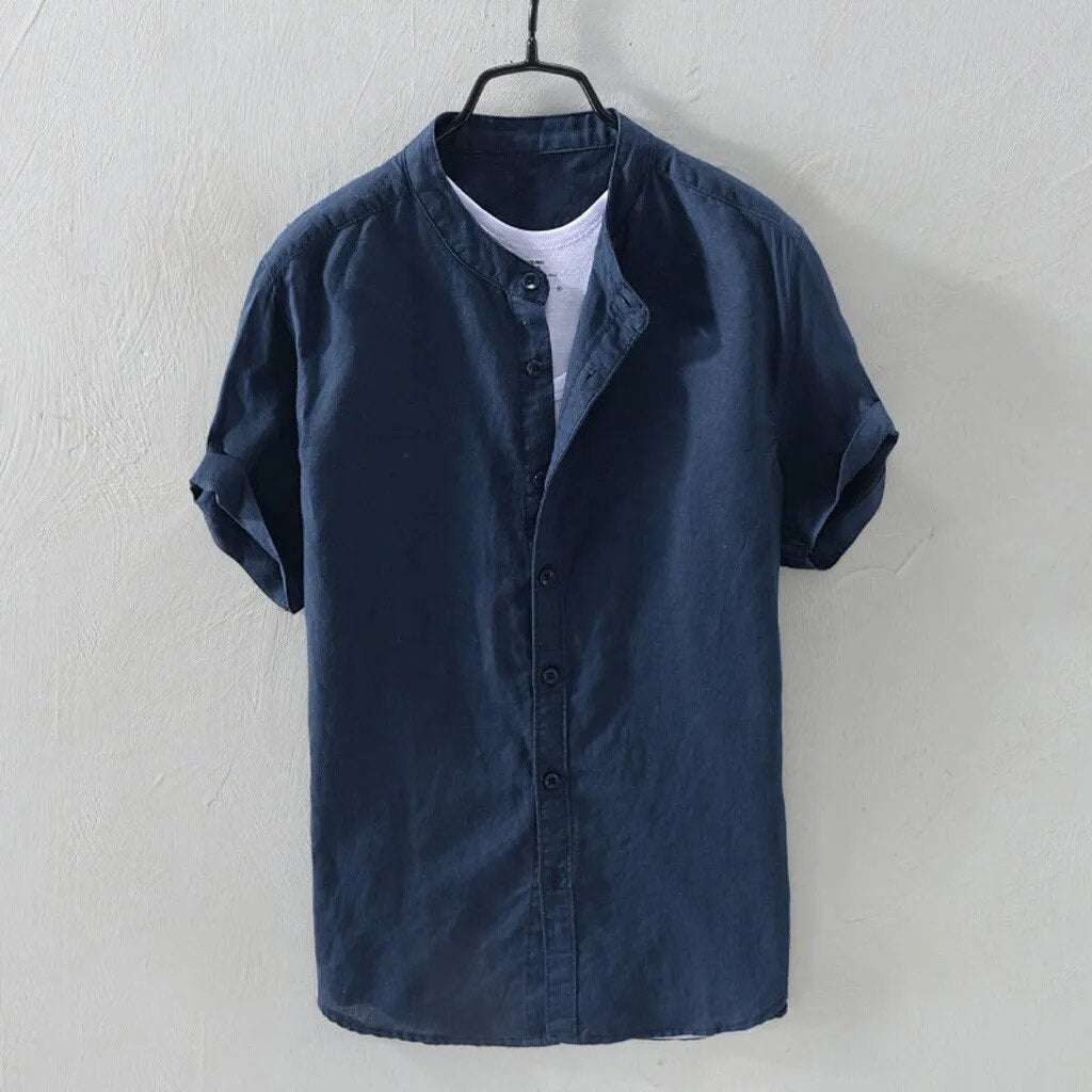 New collection Men's Casual Blouse Cotton Shirt Loose Tops Short Sleeve Summer