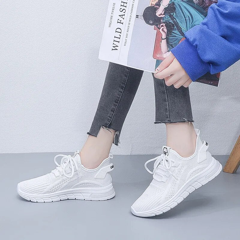 Summer Women Sneakers Breathable Mesh Running Ladies Shoes Woman White