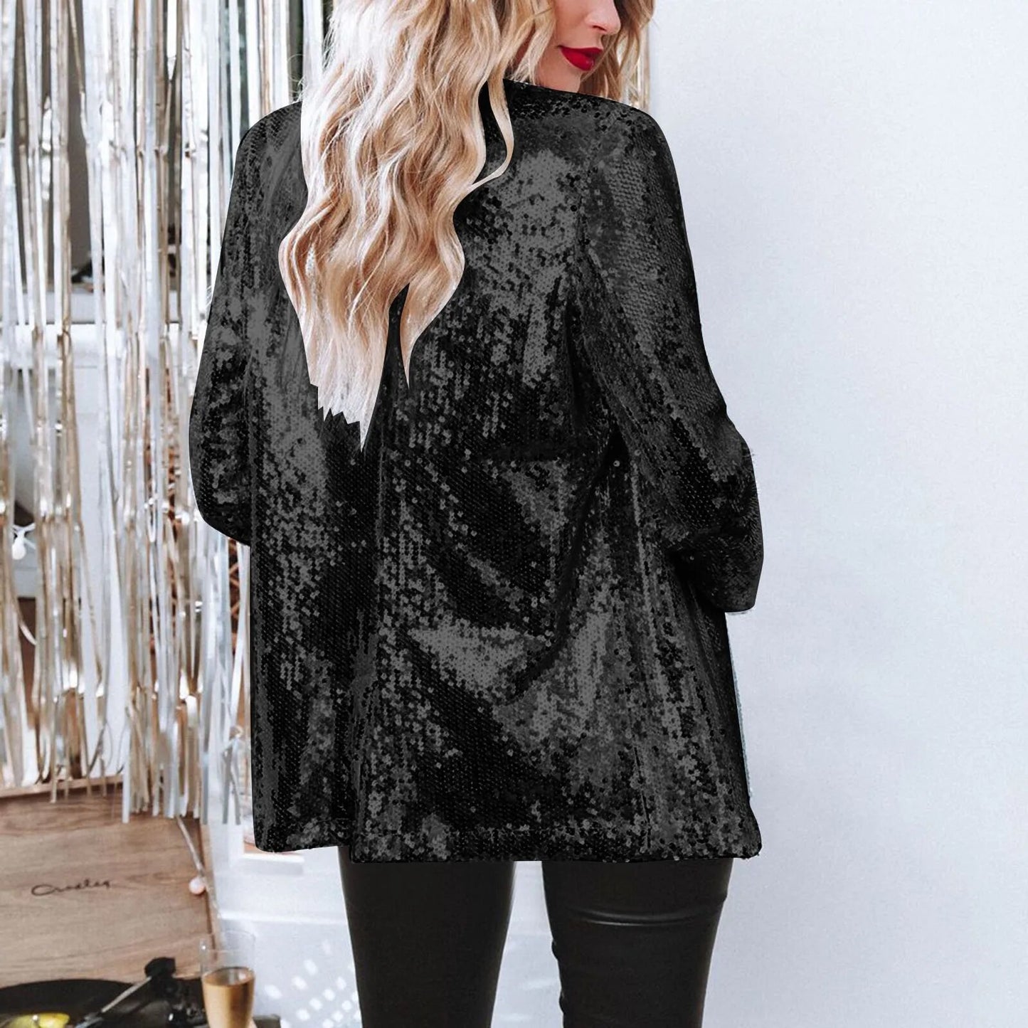 Women Shinny Sequins Blazer Casual Long Sleeve Shimmer Glitter Party