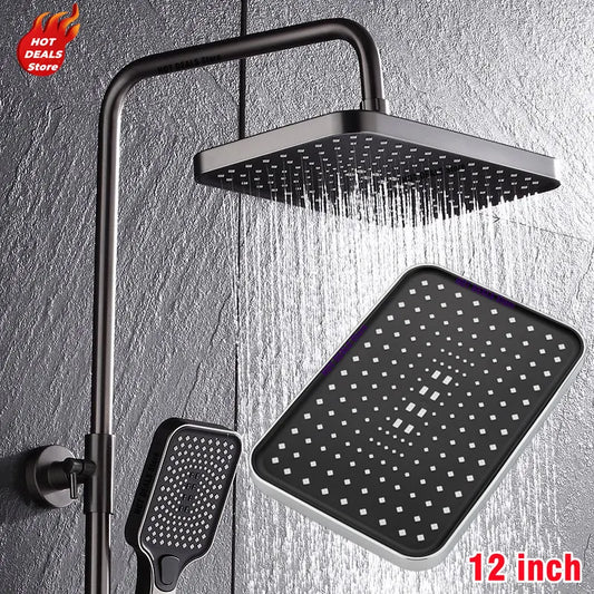 360° Swivel Rainfall Shower Head 12Inch Ultra-Thin Pressure Boosting