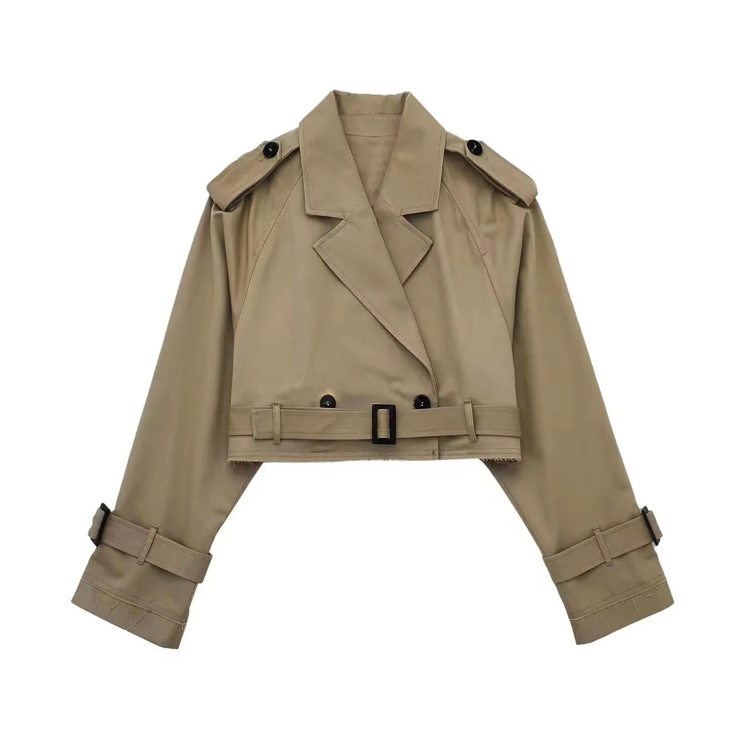 Women Cropped Trench Jacket Chic Bomber Jacket with Belt Streetwear