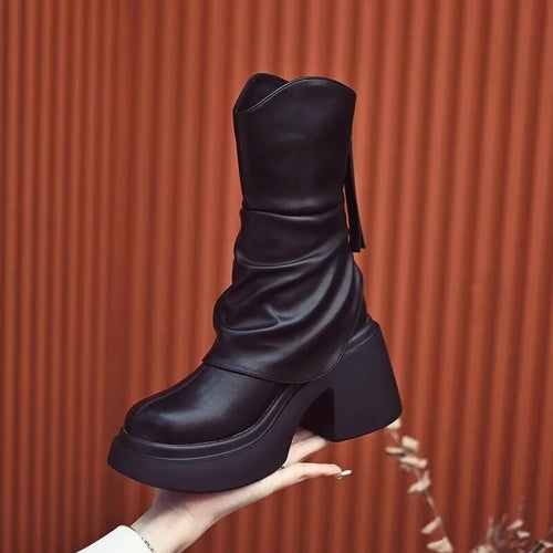 2024 New Fashion Round Toe Thick Sole All-match Ankle Boots Women's