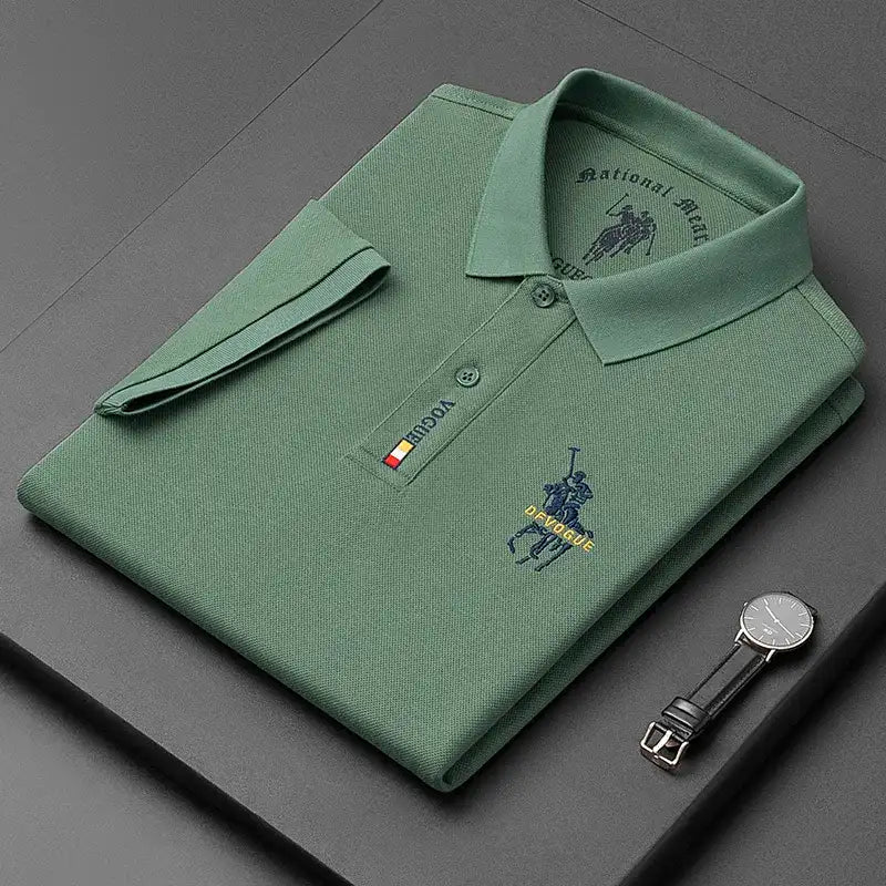 KUGO Men's Polo Shirt in green with embroidery, short sleeve slim fit.