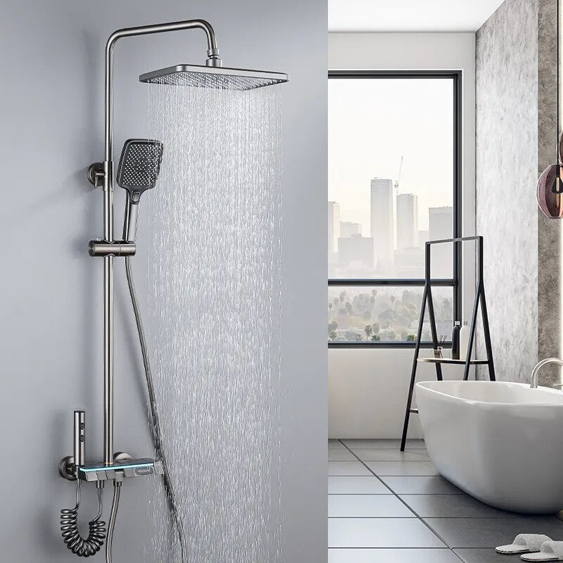 LED Atmosphere Lamp Shower Set Bathroom LED Digital Thermostatic