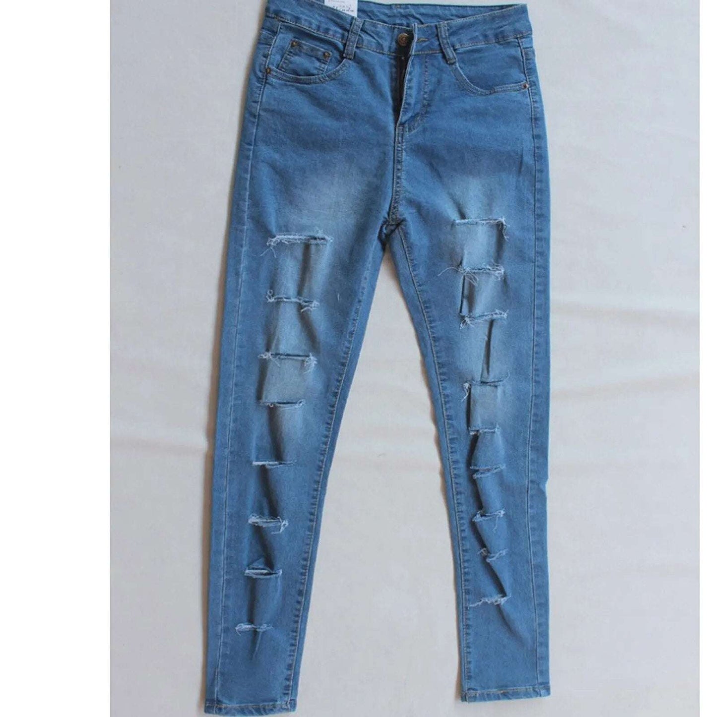 Women Flares Ankle Fashion Pants Trouser Solid Color Blue Hole High Jeans Stretch Baggy Jeans Leggings