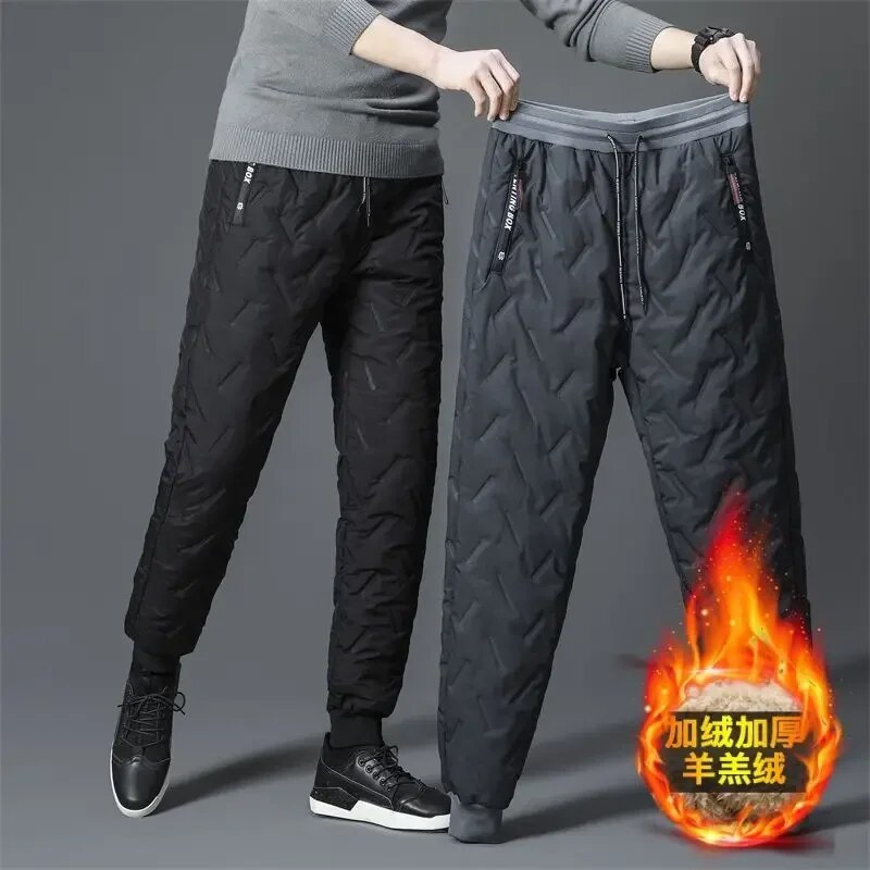 2024 Winter Lambswool Warm Pants Thicken Men Loose Jogger Fleece Pants Casual Long Track Windproof Waterproof Thermal Trousers