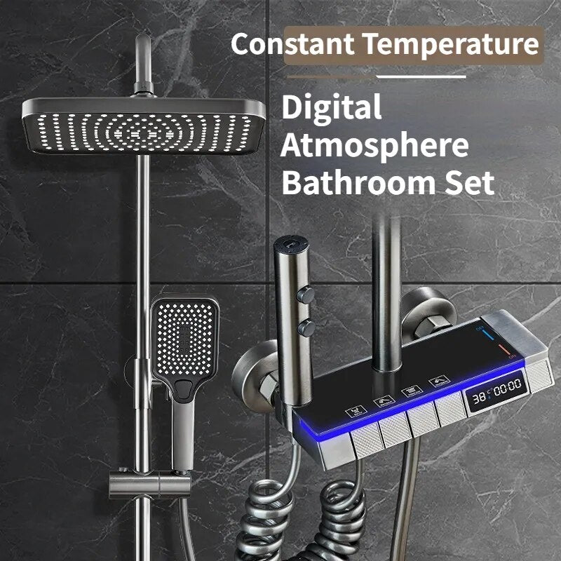 LED Atmosphere Lamp Shower Set Bathroom LED Digital Thermostatic