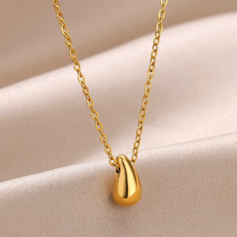 Water Drop Necklaces For Women Men Gold Color Neck Chain Stainless Steel Necklace Pendant Jewelry Female Male Gift Free Shipping