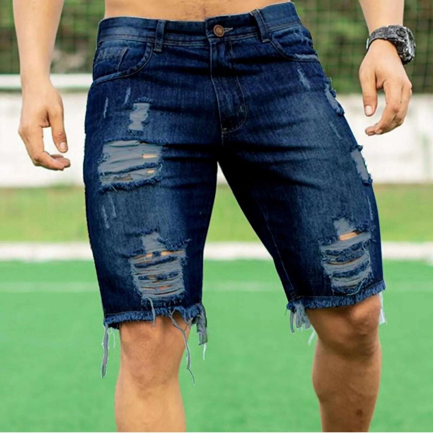 Fashion Brand Men Jeans Shorts Hole Streetwear Harajuku Slim Straight Denim Shorts Summer Casual Baggy Ripped Jeans