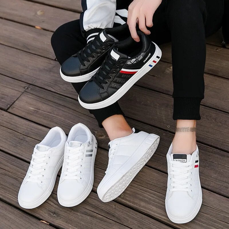 Men Korean Trend Fashion Lace Up All-match PU Leather Casual