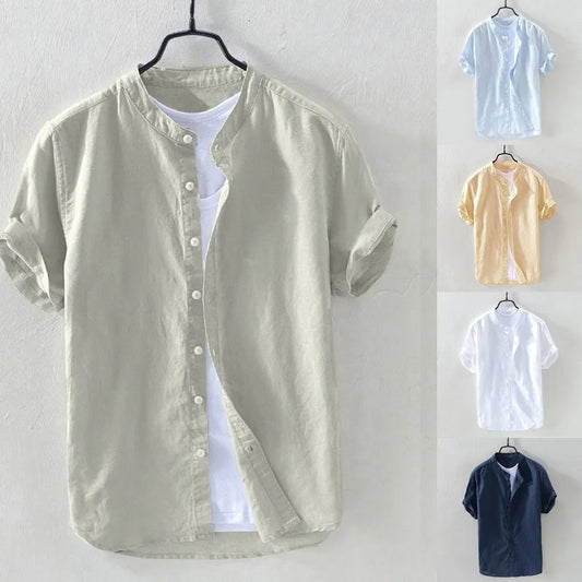 2024 New collection Men's Casual Blouse Cotton Linen Shirt Loose Tops Short Sleeve Tee Shirt Summer Daily Casual Handsome Men's Shirt Blusa