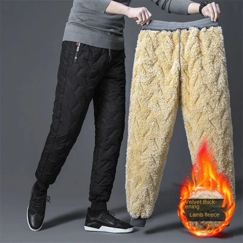 2024 Winter Lambswool Warm Pants Thicken Men Loose Jogger Fleece Pants Casual Long Track Windproof Waterproof Thermal Trousers