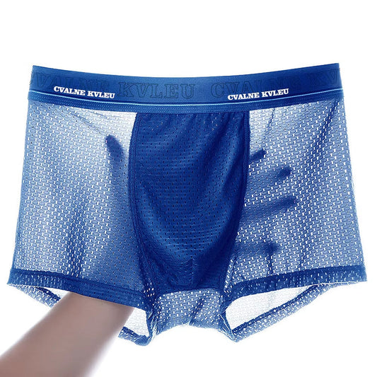 Men's classic quality string briefs in blue mesh, pack of 4.