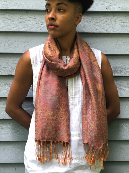 Coral Modal Jamawar Pashmina Scarf