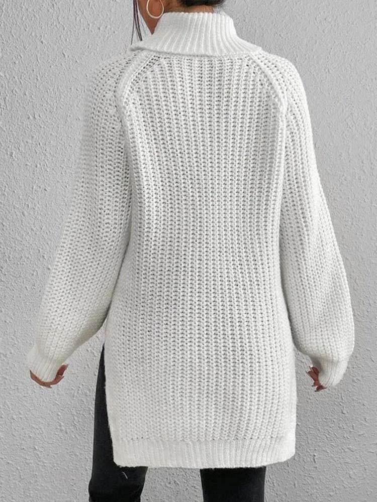 Winter Turtleneck Sweater Women Fashion Solid Color Split Knitted