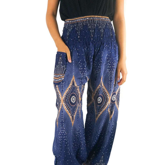 Blue PEACOCK Eye Women Boho Pants Hippie Pants