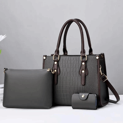 Women Fashion Luxury Solid Color Stone Pattern Large Capacity Handbag Three-Piece Bag Set