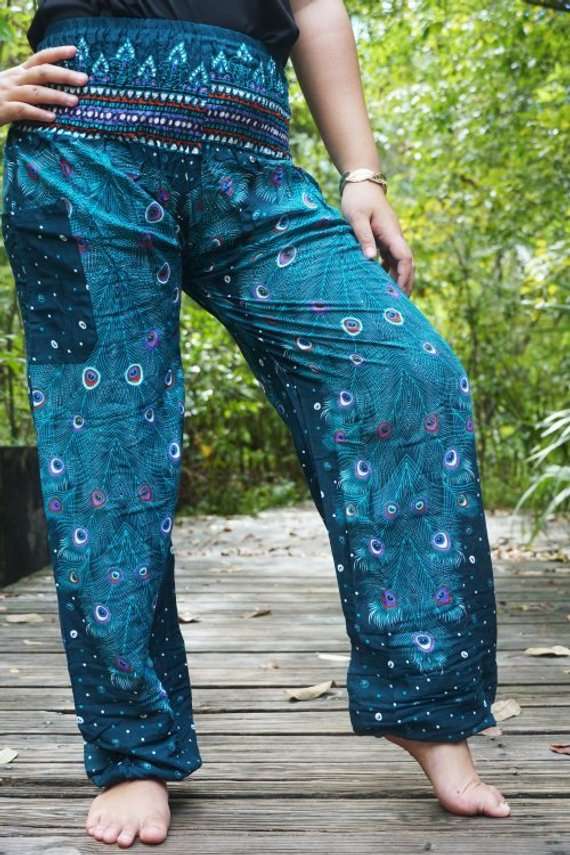 Teal PEACOCK Pants Women Boho Pants Hippie Pants Yoga