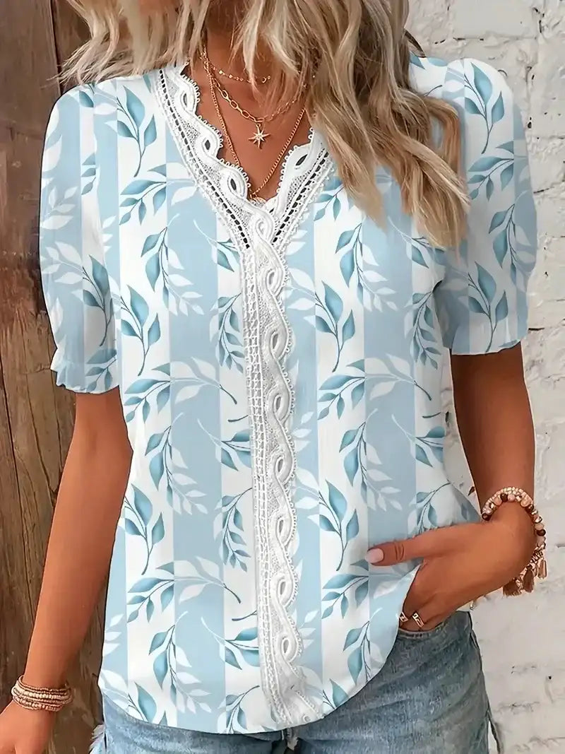 Fashion Woman Blouses 2025 Shirt Women's 3d Flower Print White Kawaii V-neck Female Clothing