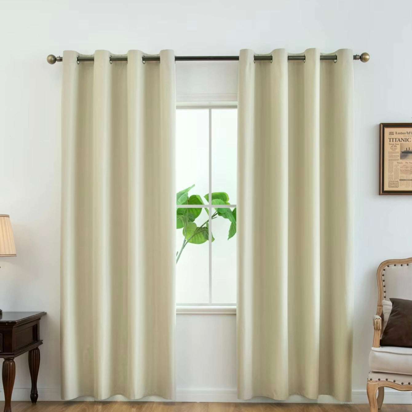UV-protective blackout curtains with light-through feature
