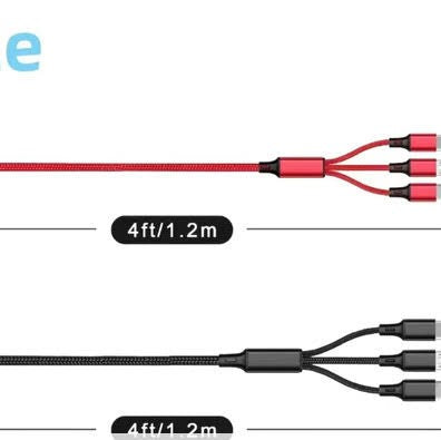 Super Fast 3 in 1 Micro USB Mobile Phone Charging Cable For Iphone Android Micro Type C