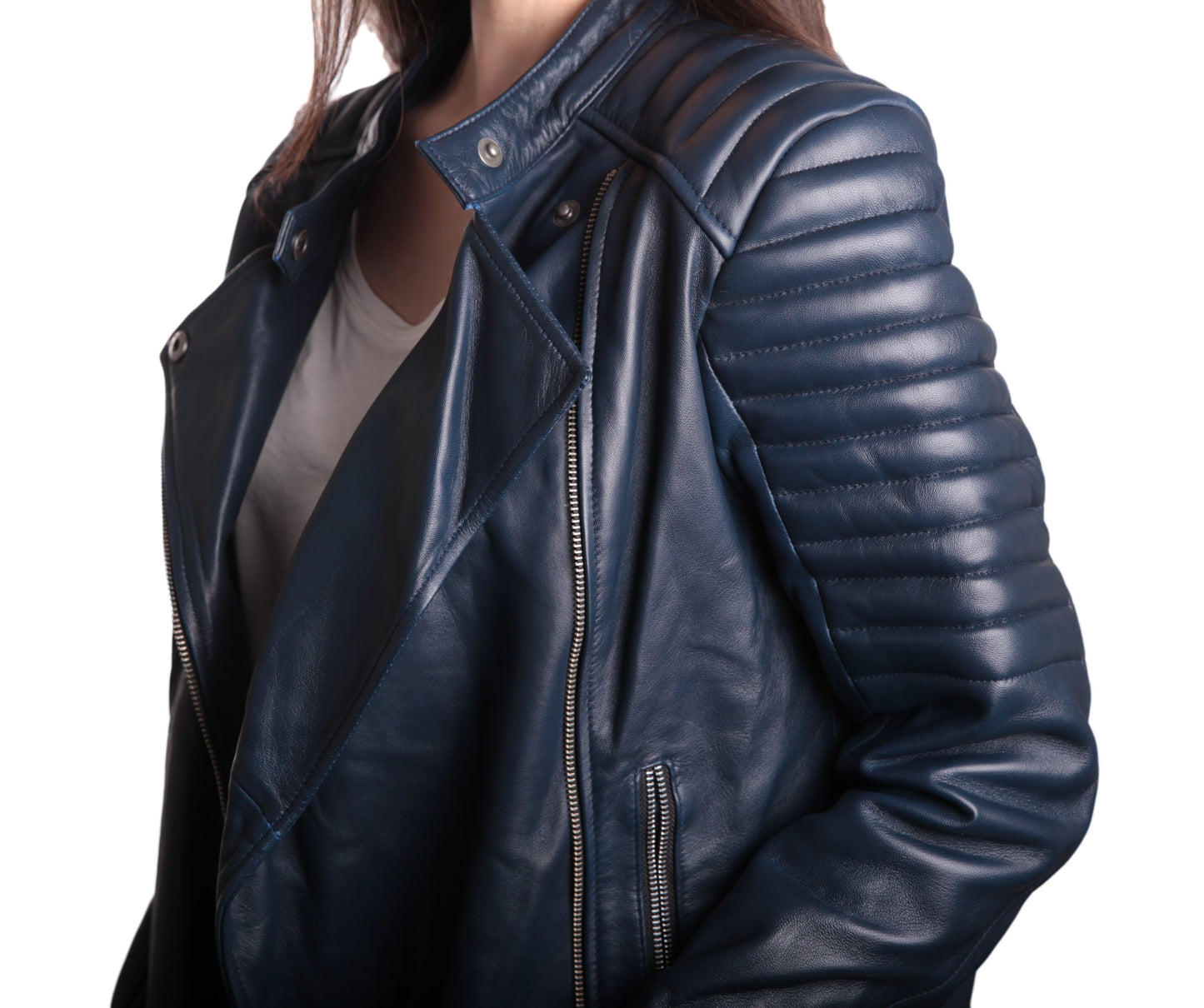 Ladies Bella Navy Blue Carla Leather Jacket