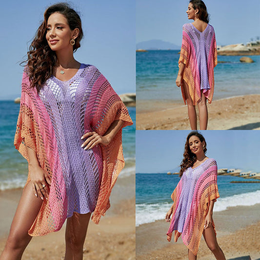 European And American Knitted Sunscreen Shirt Bikini Swimsuit Overalls Wear